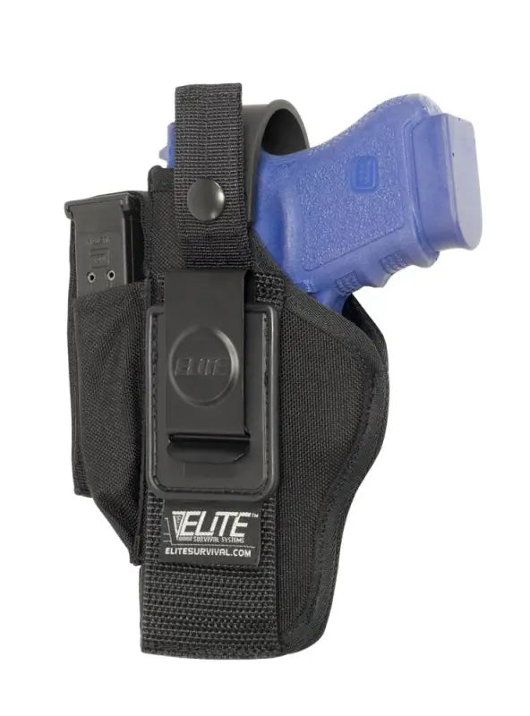 Black nylon Combo Holster displaying a blue Sig Sauer handgun partially inserted