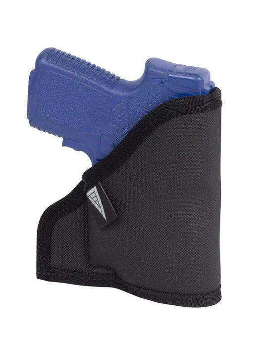 Black nylon pocket holster with blue handgun for S&W Bodyguard or Kel-Tec P32