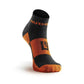 MudGear Quarter Crew Socks in Black and Orange featuring logo design for trail use