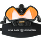 Black and orange diving mask with BMD Mask Strap for secure fit