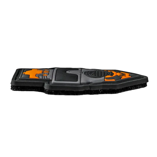 Black and orange retractable utility knife featured on CM-8M PVC morale patch