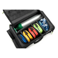Black padded equipment bag with colorful weights and oxygen tanks for Scherber Ultimate First Responder Trauma Kit