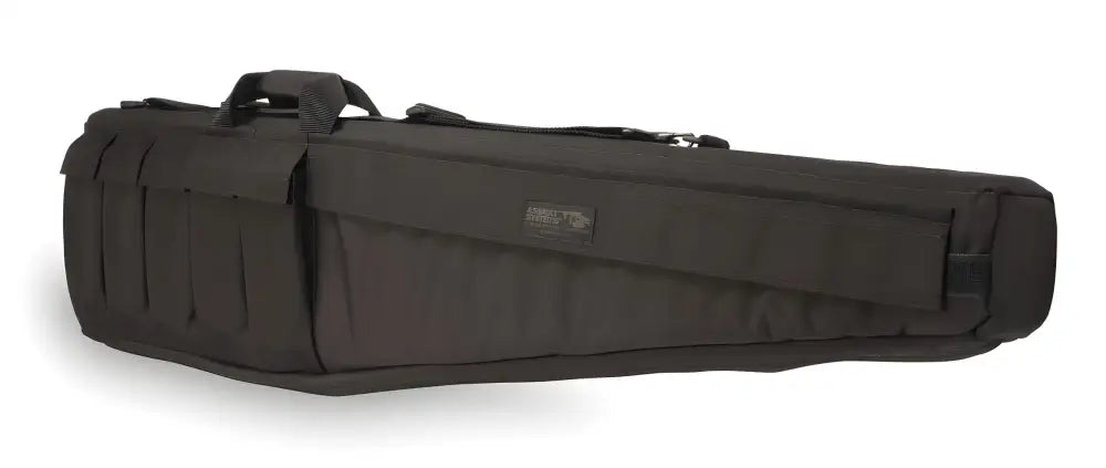 Black padded Assault Systems Tactical Rifle Case with carrying strap for secure transport