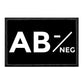 AB- Negative Blood Type Removable Patch on Velcro loop surface with white text