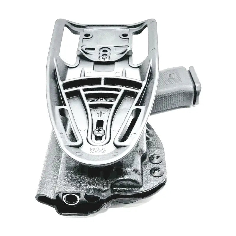 Black Glock 43X holster with light mounted for first responders and tactical use