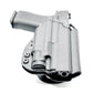 Black Glock 43X pistol with light mounted in a duty holster for first responders