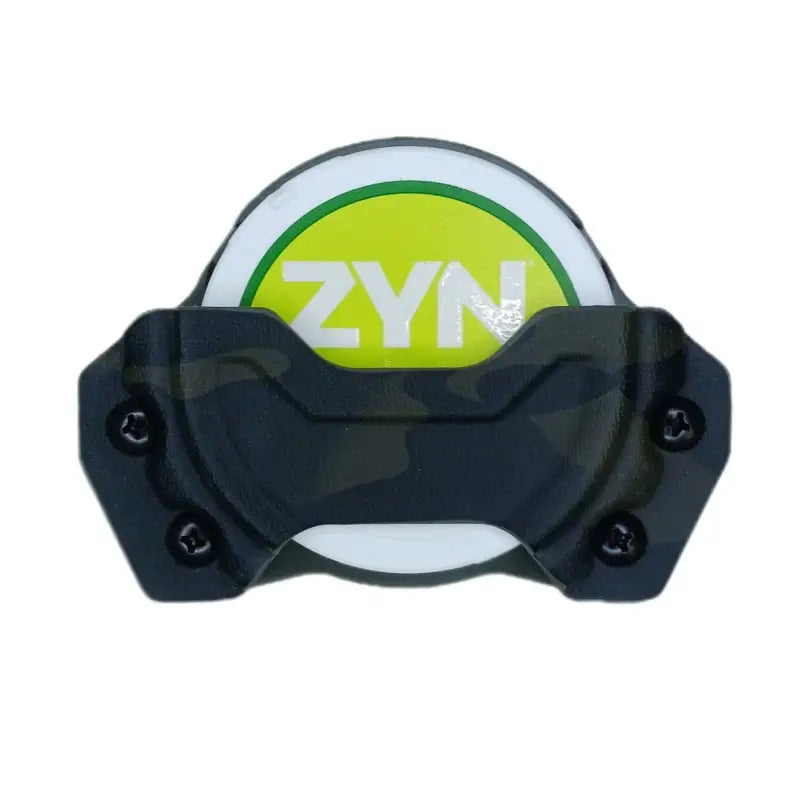 Black plastic mounting bracket for Zyn Can Holder with circular ZYN container design