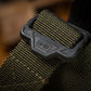 Black plastic buckle on olive green nylon strap of M-Tac Double Sided Lite Tactical Belt