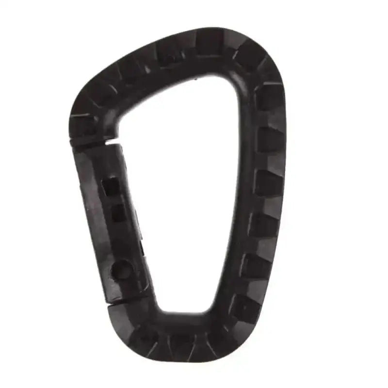 Black plastic tactical carabiner clip with notches for first responders and outdoor use