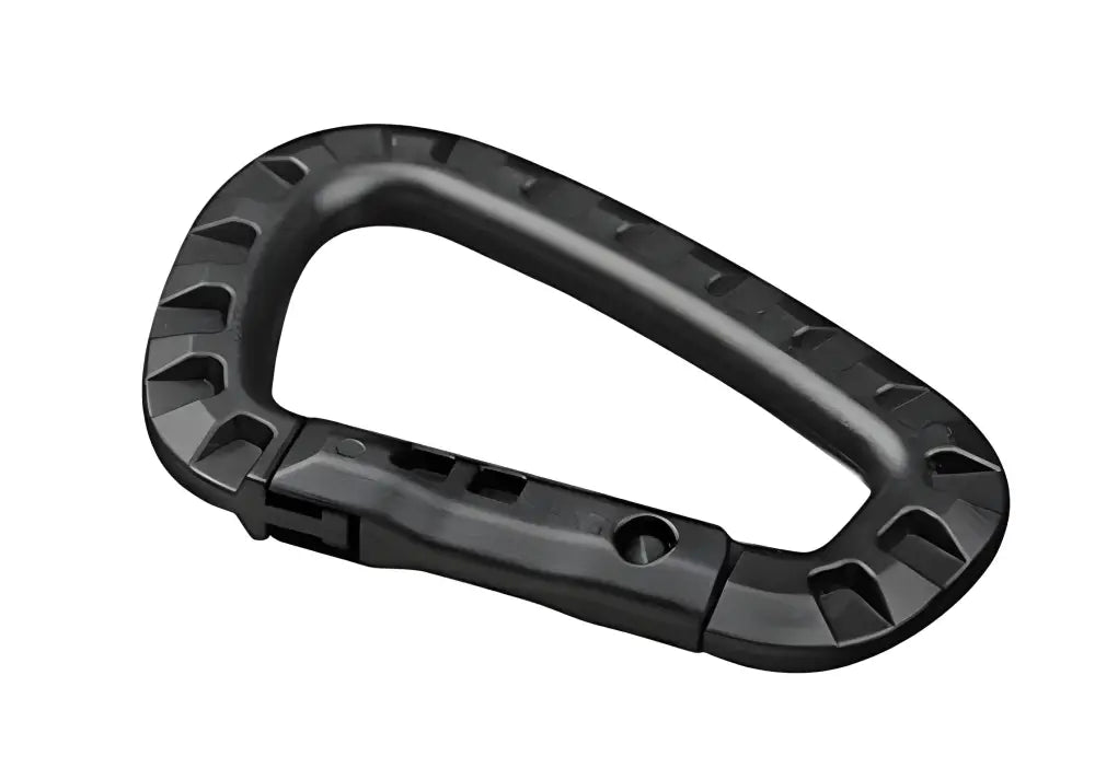 Black plastic carabiner clip with ridged edges for Hard Polymer D-Ring Carabiners