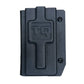 Black plastic tourniquet holder with embossed cross design for first responders