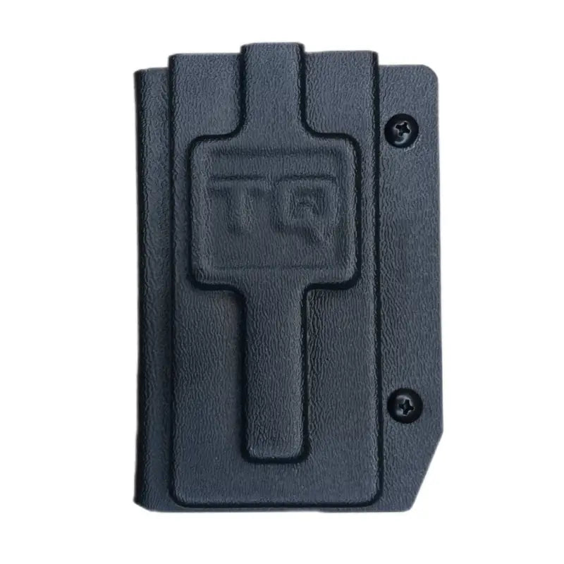 Black plastic tourniquet holder with embossed cross design for first responders