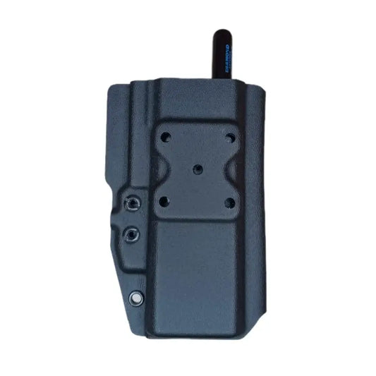 Black plastic holster with mounting hardware for Baofeng UV-5R Radio adjustable retention