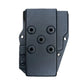 Black plastic holster mount with five attachment points for Motorola APX 7000 Radio