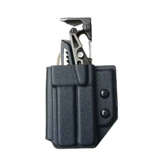 Black plastic holster for Leatherman MUT, ideal for first responders and firefighters