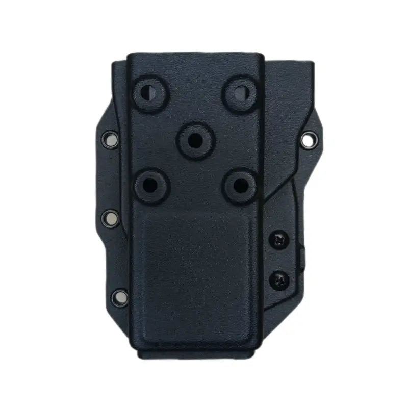 Black plastic holster for Motorola APX 4000 with adjustable retention for law enforcement use