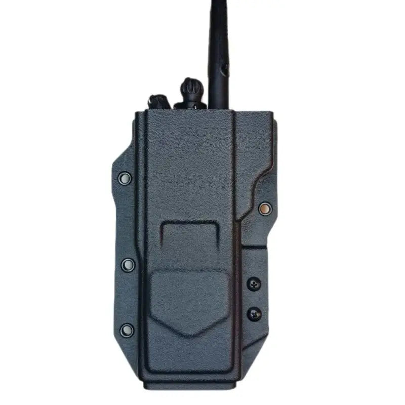 Black plastic Motorola XTS 5000 radio holder with adjustable retention and antenna slot