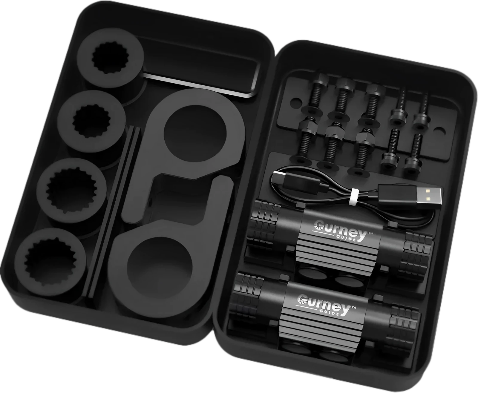 Black plastic tool kit with sockets and bits for Manual Cot Lighting – Gurney Guide