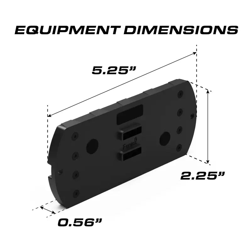Black surface mount plate with dimensions for Feniex Q Series Flat Dual Light Heads