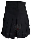 Black pleated utility kilt with cargo pockets, Standard II Black Utility Kilt