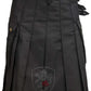 Black pleated utility kilt featuring shield emblem design in Standard Utility Kilt style