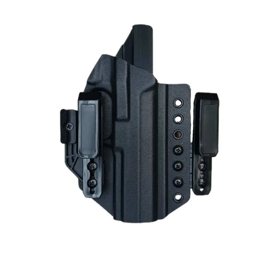 Black polymer Flex IWB Holster with adjustable retention, belt clips, and ride height options