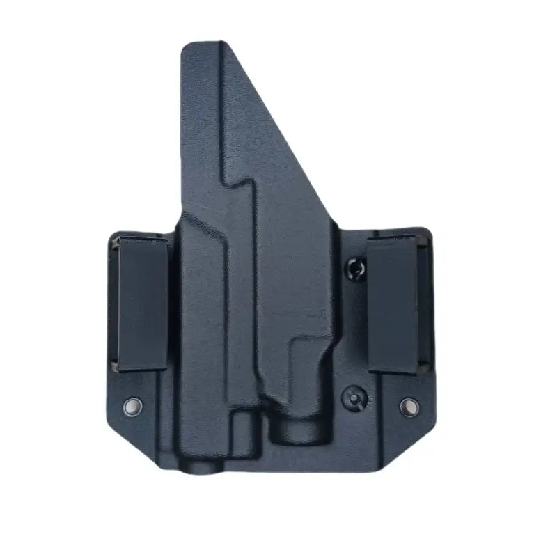 Black polymer OWB Holster with belt attachment clips, threaded barrel compatible