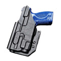 Black polymer Light Bearing IWB Holster with blue-gripped handgun and optic cut