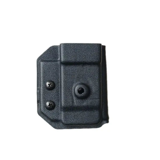 Black polymer magazine carrier and holster for Leatherman Supertool with mounting hardware