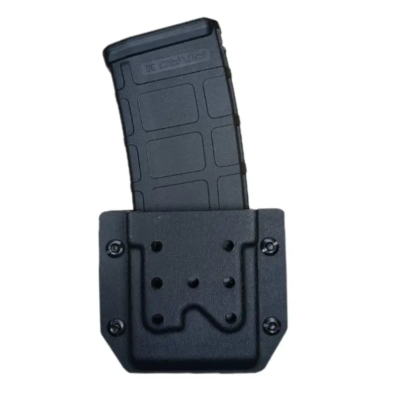 Black polymer AR15 M4 magazine carrier with mounting hardware for first responders