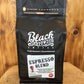 Black Powder Espresso Blend coffee pouch showcasing European Espresso Blend with a small percentage of espresso blend
