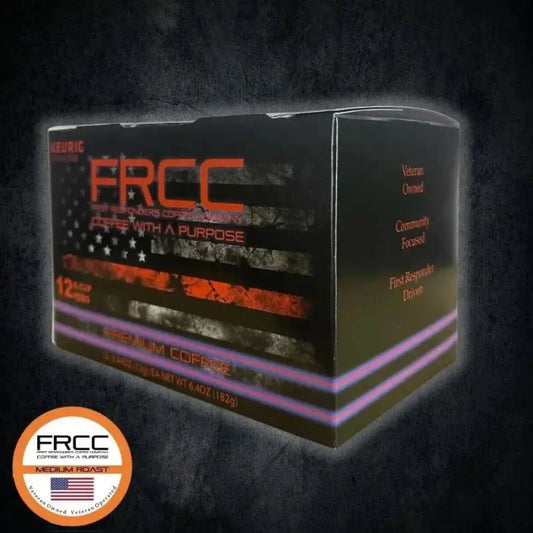 Black product box with FRCC branding and American flag for box 12ct firefighter