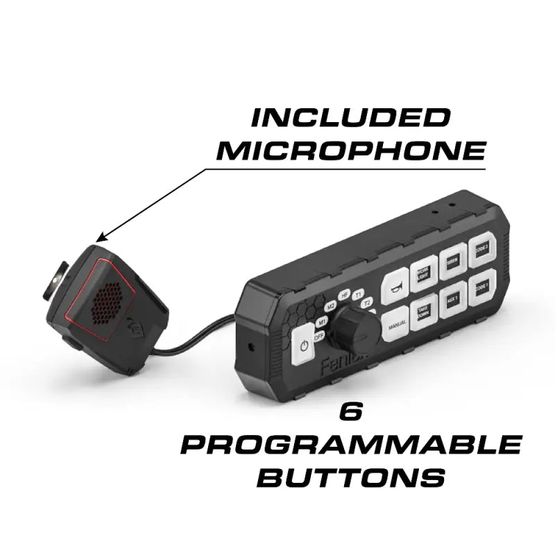 Black programmable Feniex Typhoon full-function siren controller with microphone for first responders