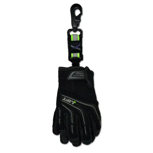 Black heavy duty glove with green accents and clip attachment for LXFGC-HD Heavy Duty