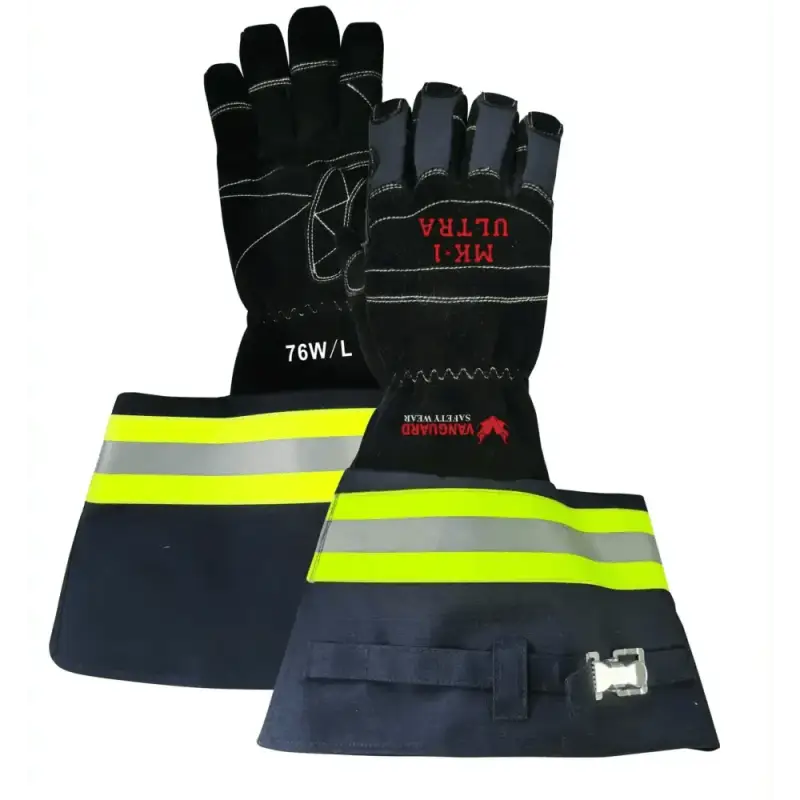 Black protective gloves with reflective yellow stripes and extended wrist guards, Ultra Texas Long