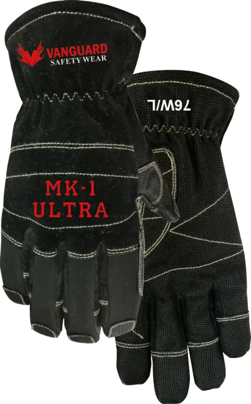 Black MK-1 Ultra Structural Firefighting Glove with red Vanguard logo for protection