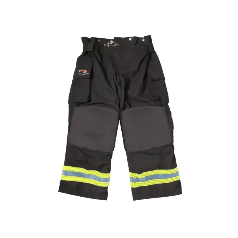 Black Maverick Fire Gear Pants with reflective yellow stripes, combining style and safety