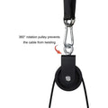 Black pulley with carabiner for versatile Attachable Pulley System and tricep rope workouts