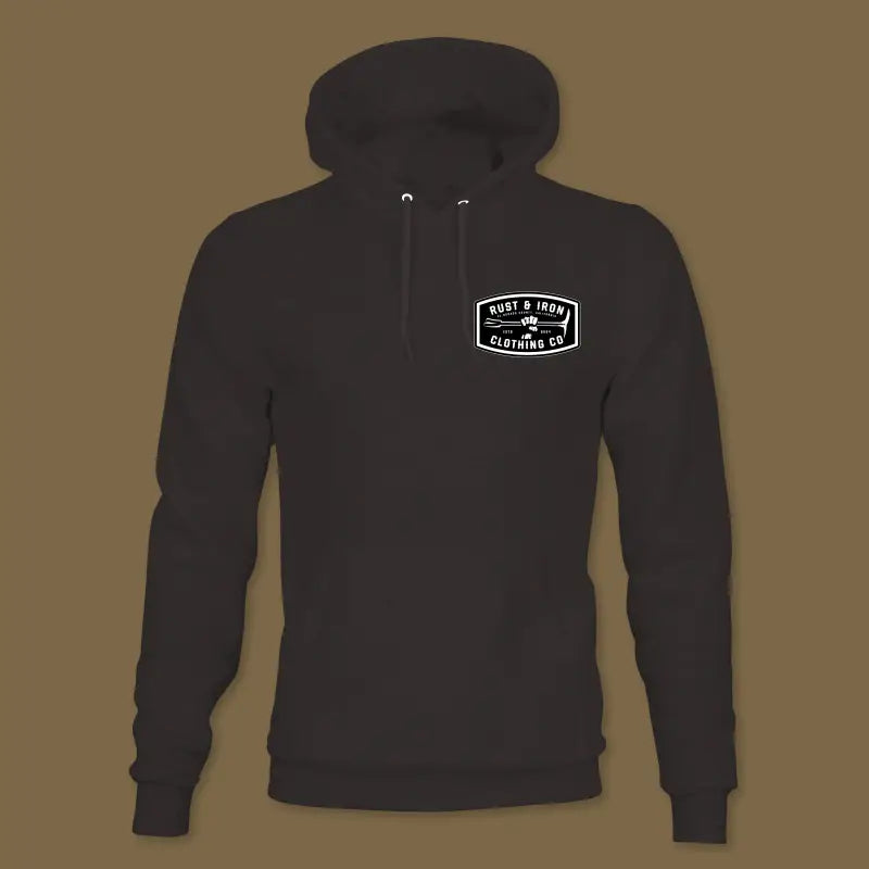 Black Halligan Hoodie made of ring spun cotton with a white logo patch on the chest