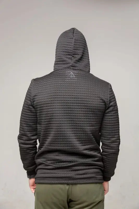 Black quilted Standoff Concealment Hoodie Mk.II shown from the back with horizontal stitching