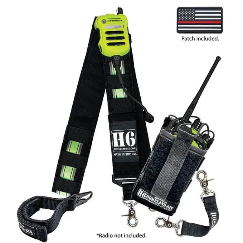 Black radio holster with neon yellow accents, ideal for H6 Frontline Radio Strap Kit