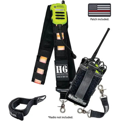 Black tactical nylon radio holster with neon yellow accents for H6 Frontline Radio Strap