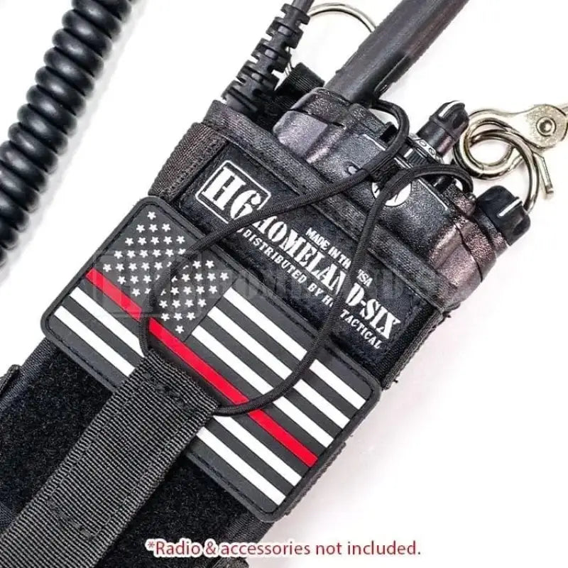 Black radio holster with Thin Red Line American Flag design for Red Line American Flag Patch