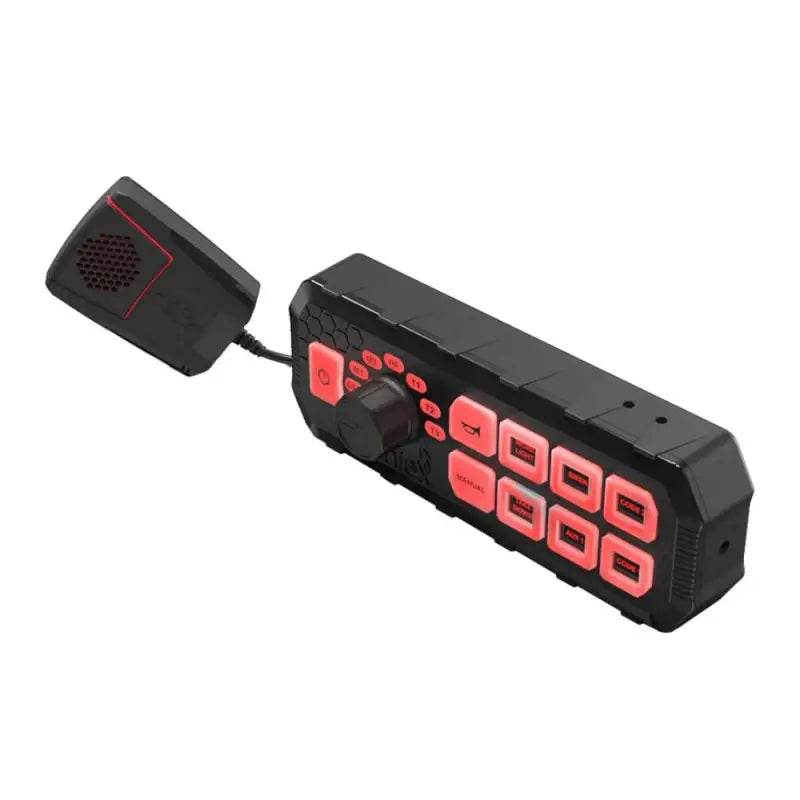 Black rectangular control panel with illuminated buttons for Feniex Typhoon Full Function Siren for first responders