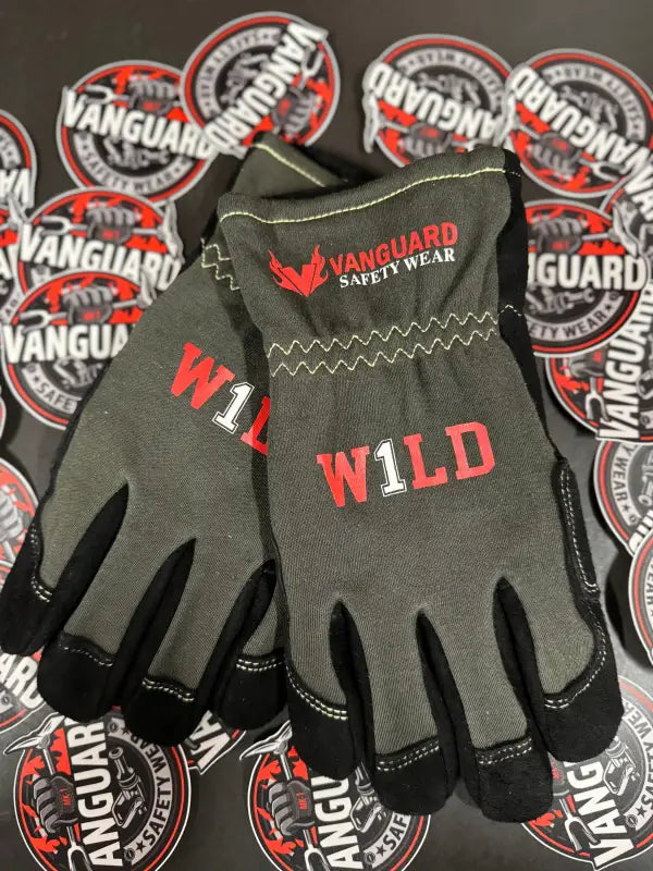 Black and red WILD-1 Wildland Firefighting Glove with Vanguard logo for safety