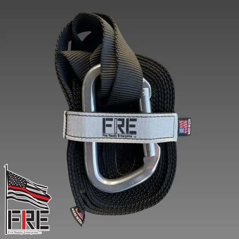 Black rope with metal carabiner for FRE Rescue Webbing and SMC Mountain gear