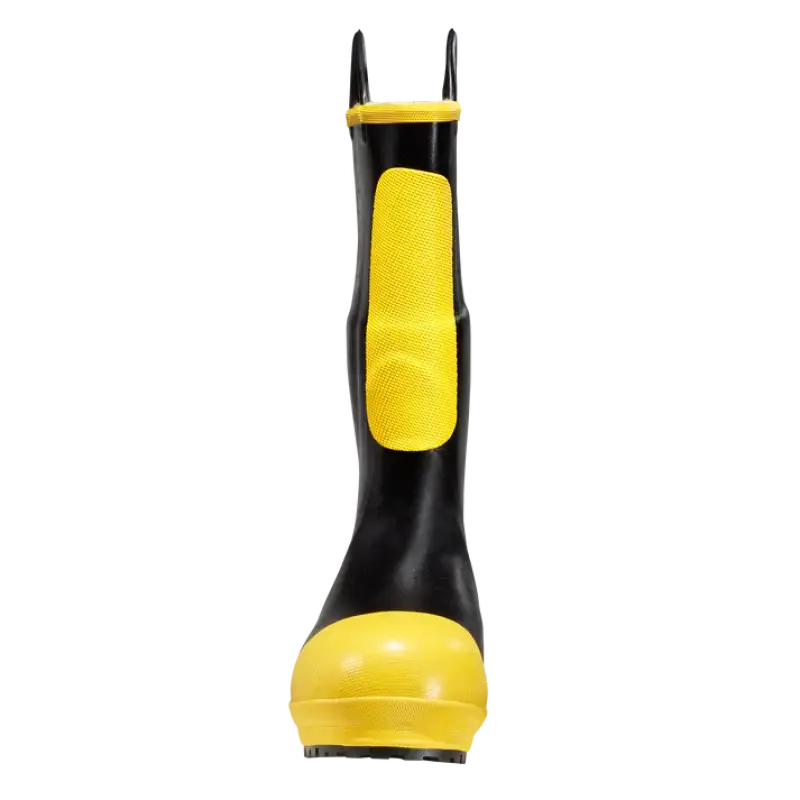 Black Rubber Firefighter Boot with yellow accents in premium rubber construction