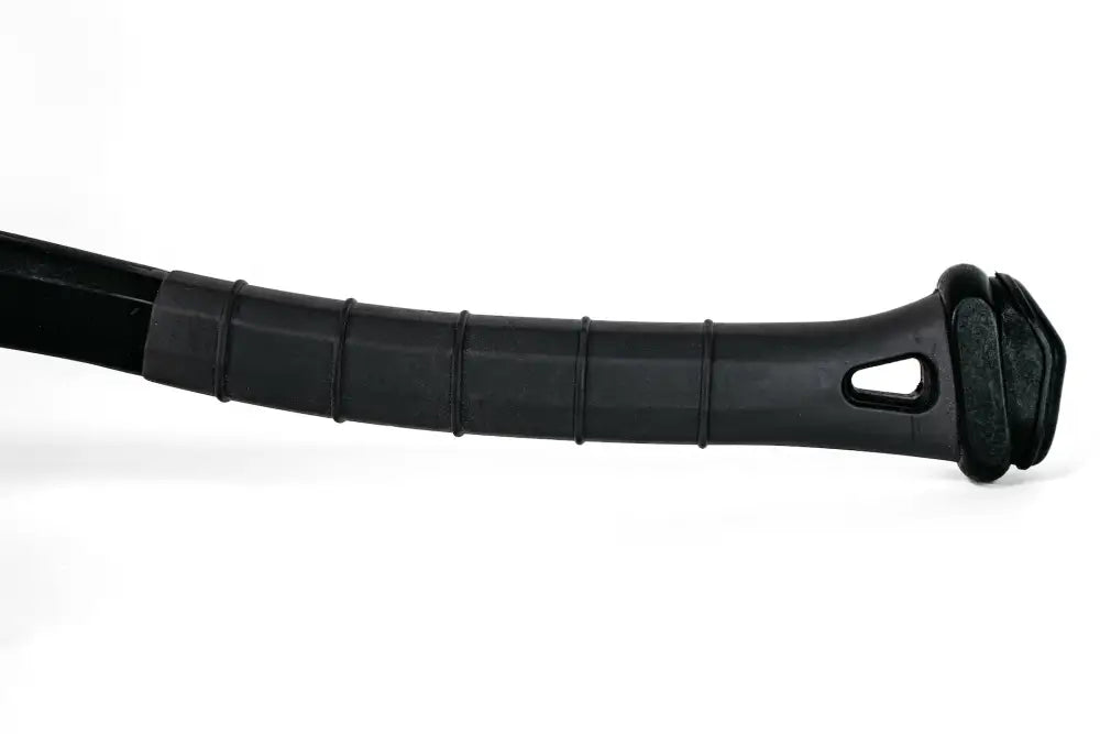 Black rubber composite handle grip with segmented sections and a hole, USA patented