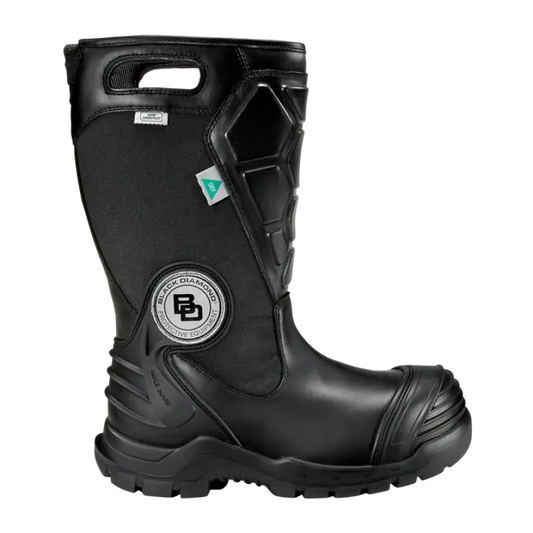 Black Diamond X2 Leather Fire Boot featuring sturdy black rubber work boot design