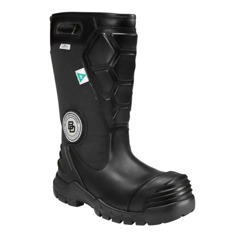 Black Diamond X2 Leather Fire Boot: Durable black rubber work boot for first responders